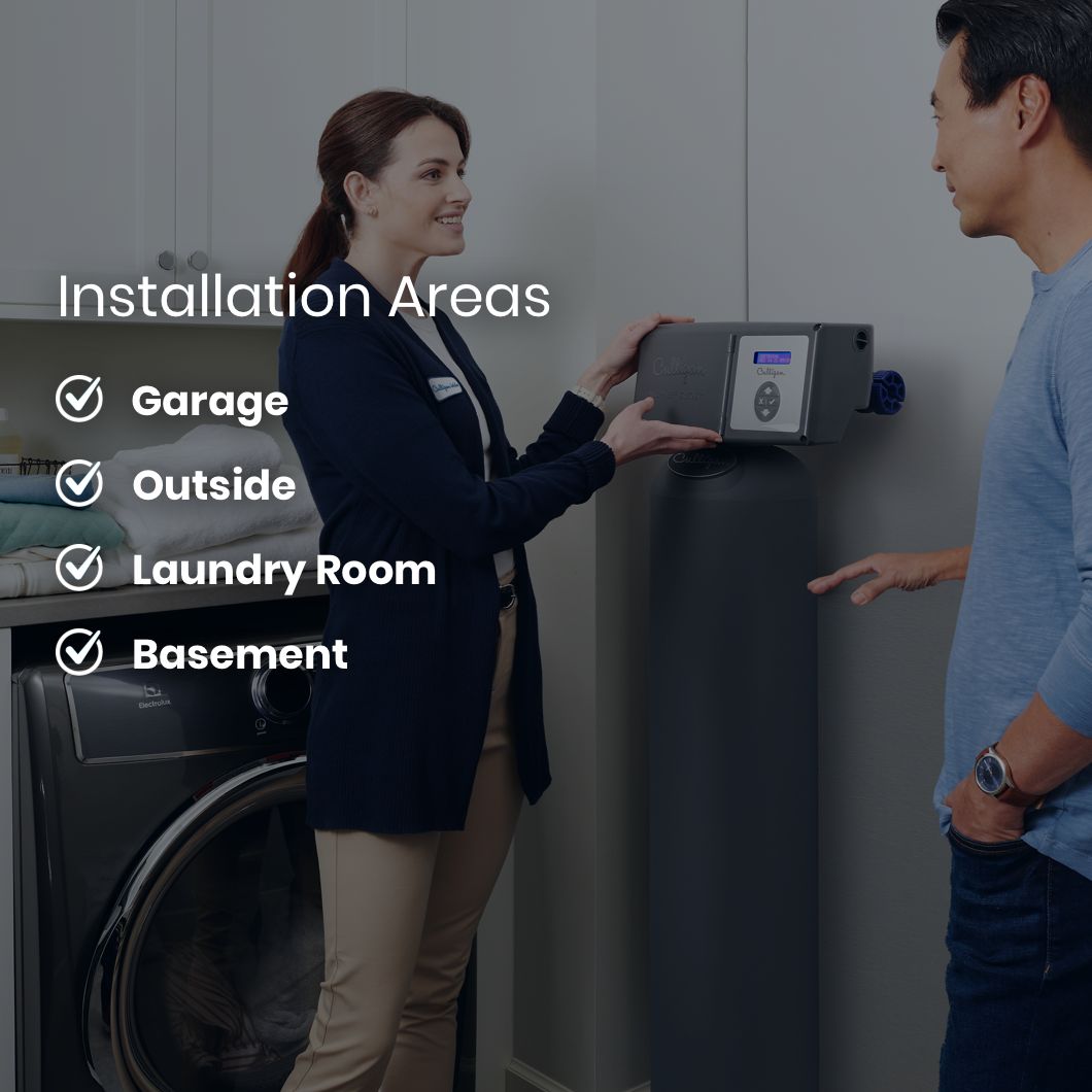 Culligan employee demonstrating water filter to customer