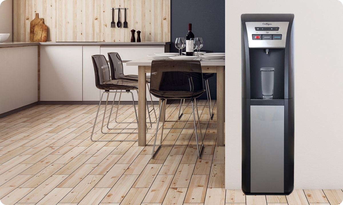 Culligan hot and cold water dispenser in a modern kitchen