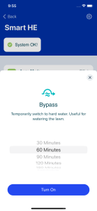 Set water softener on bypass from smart app